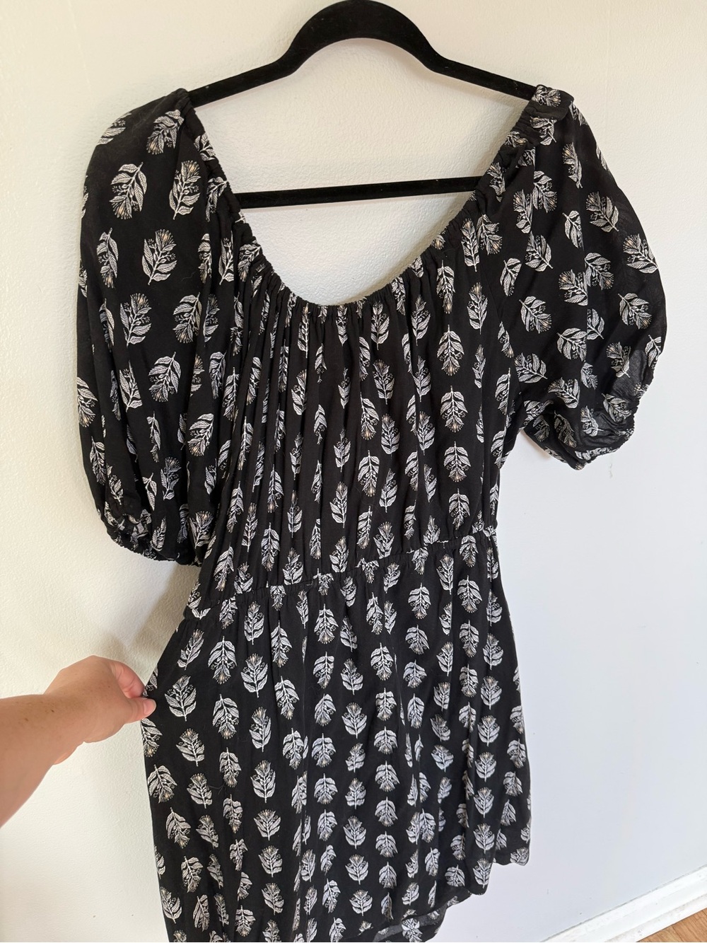 Black Short Sleeve Floral-Print Women's Dress